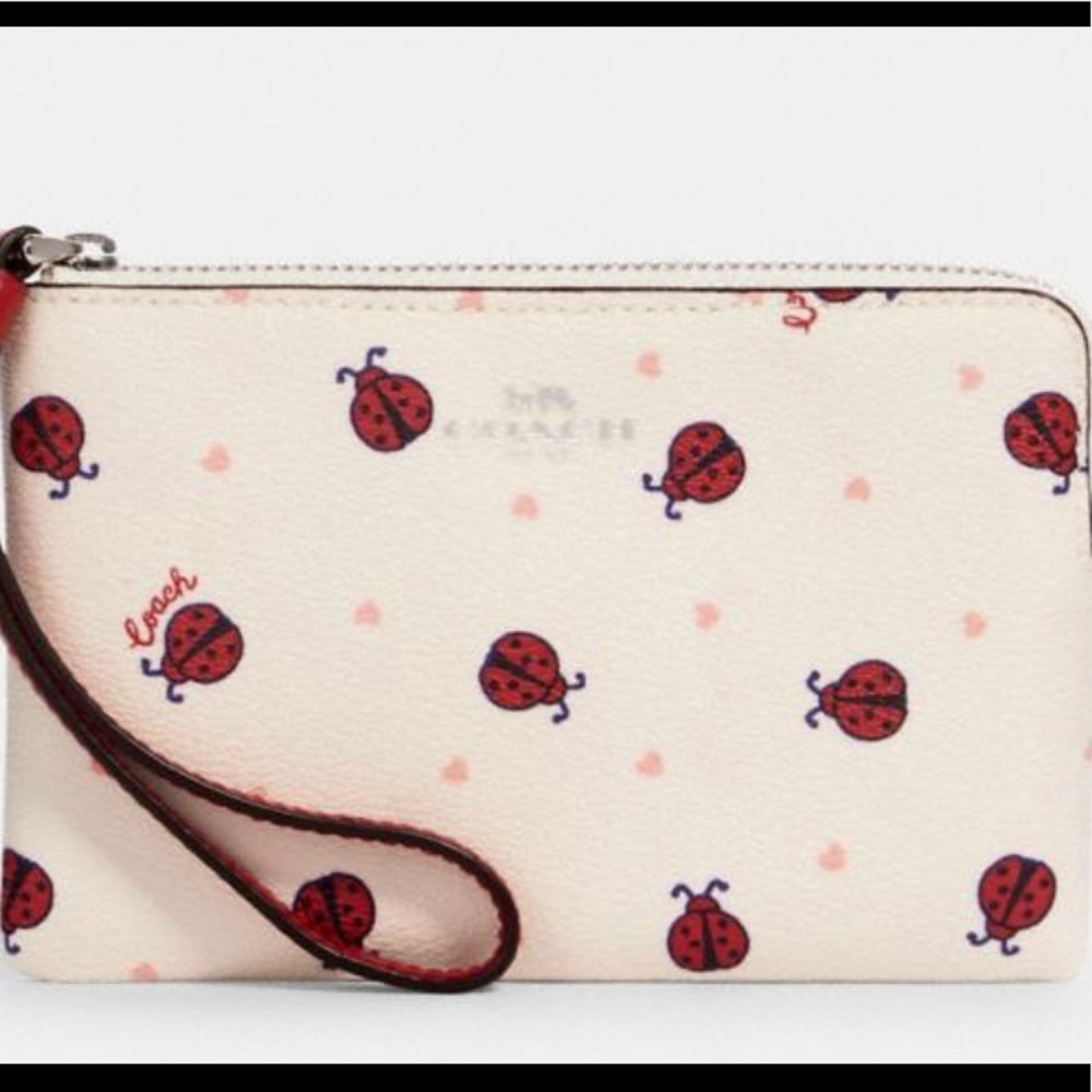 Coach ladybug corner zip wristlet clutch